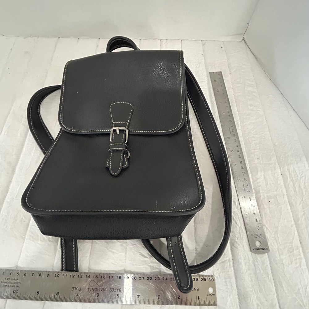 GAP Vintage 90s Black Faux Leather Mini Backpack Contrast Stitch Buckle Small